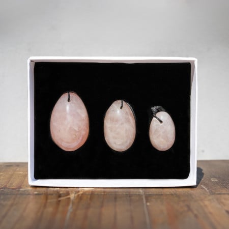 Coffret de 3 oeufs de Yoni Quartz rose qualité Extra